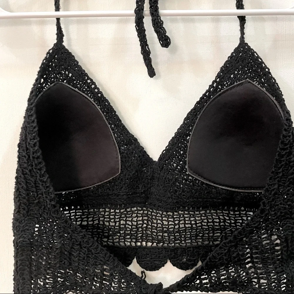 Boho Style Crochet Halter Top Bralette Black - Picture 7 of 13